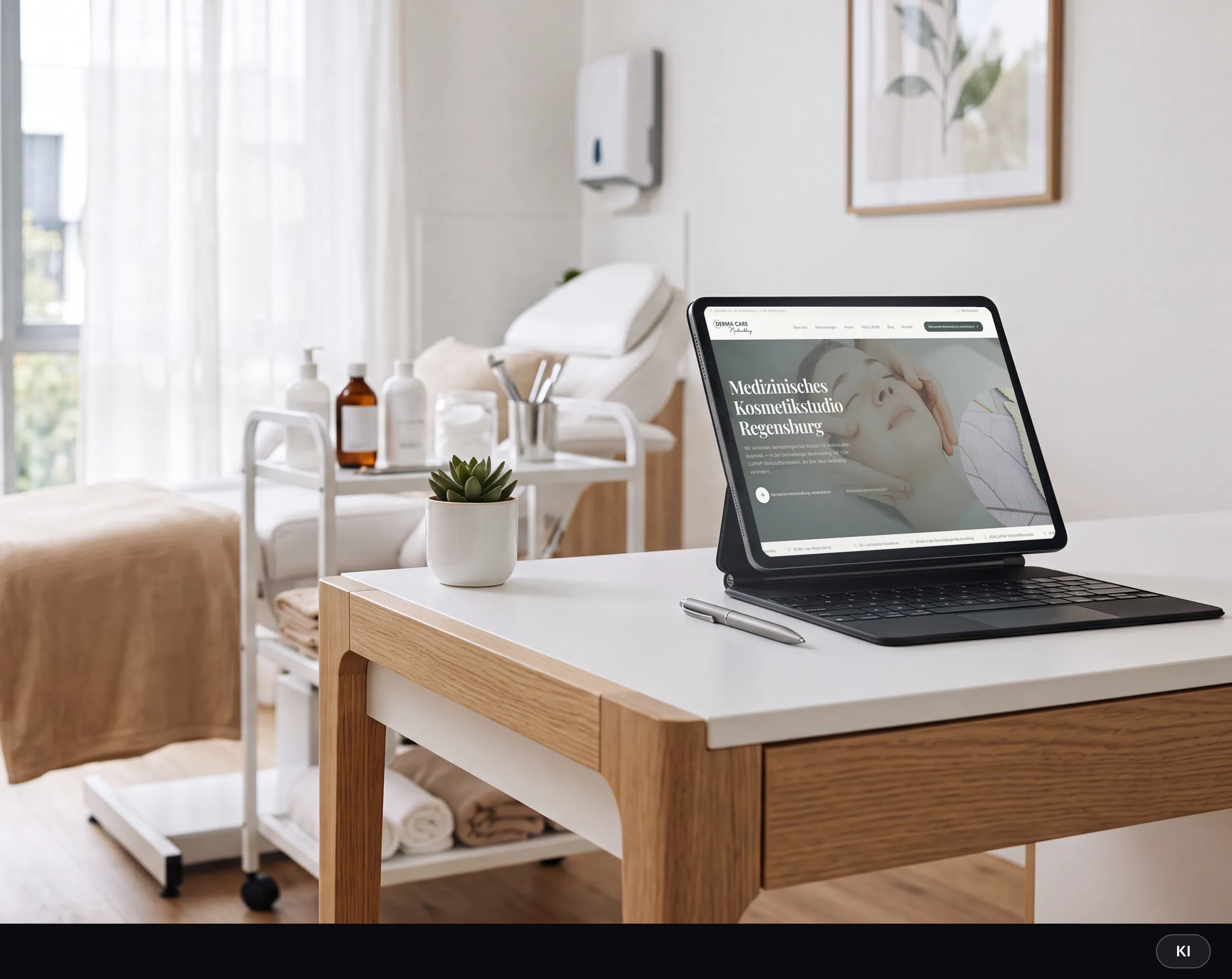 KI-generiertes Bild: DermaCare Neutraubling — Moderner Webauftritt für medizinisches Kosmetikstudio